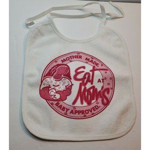 Waterproof Back Red And White "Mother Made Baby Approved Eat At Mom's" Baby Bib